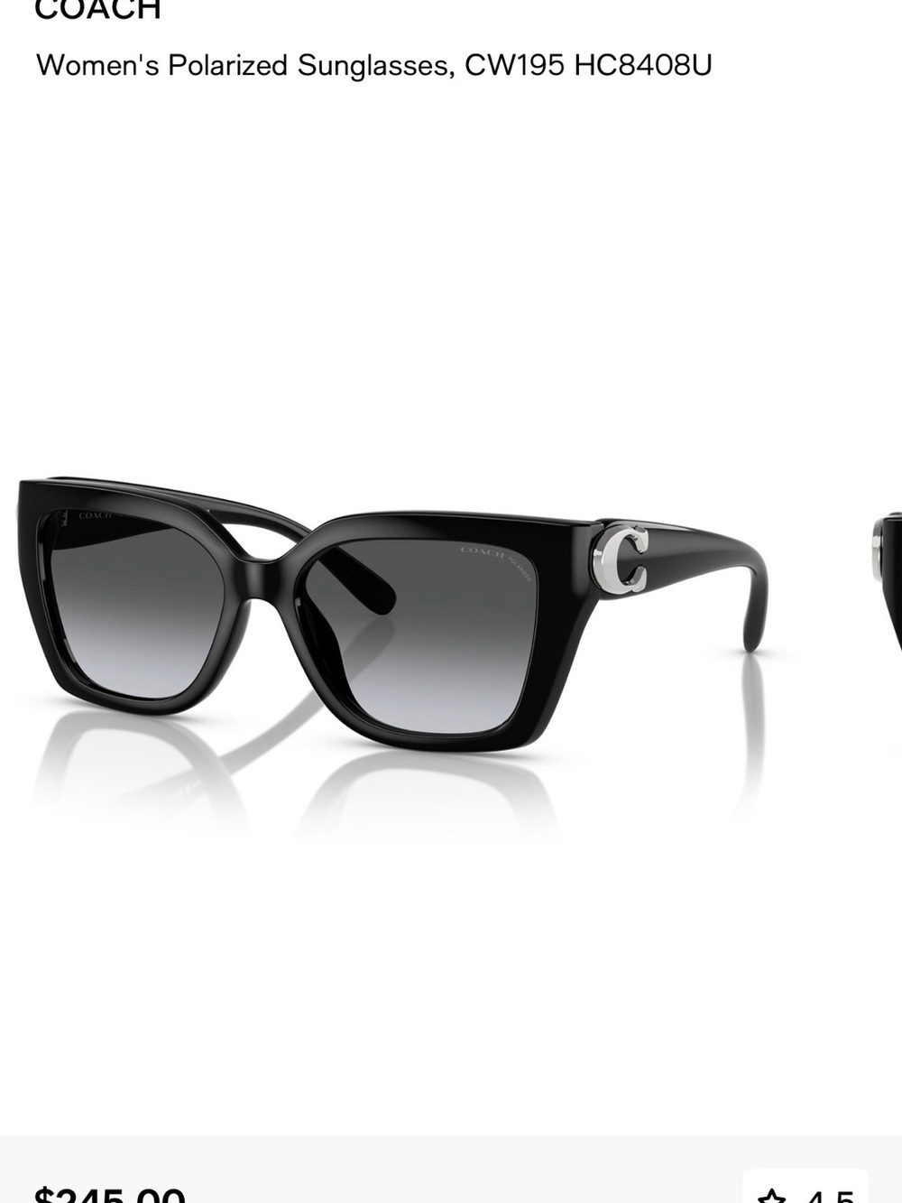 Coach Women's Polarized Sunglasses in Black with Silver 'C' Accent